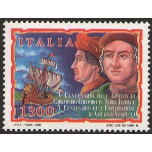ITALIA - 1998 - 500° dello sbarco di Cristoforo Colombo in Venezuela e 500° dell'esplorazione di Amerigo Vespucci - 1 v. (E.C. di Italia con Venezuela)