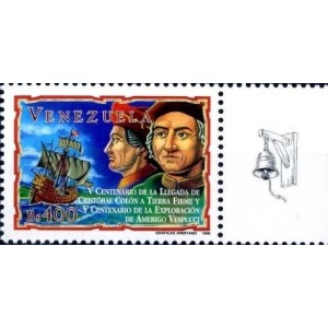 VENEZUELA - 1998 - 500° dello sbarco di Cristoforo Colombo in Venezuela e 500° dell'esplorazione di Amerigo Vespucci - 1 v. (E.C. di Venezuela con Italia)