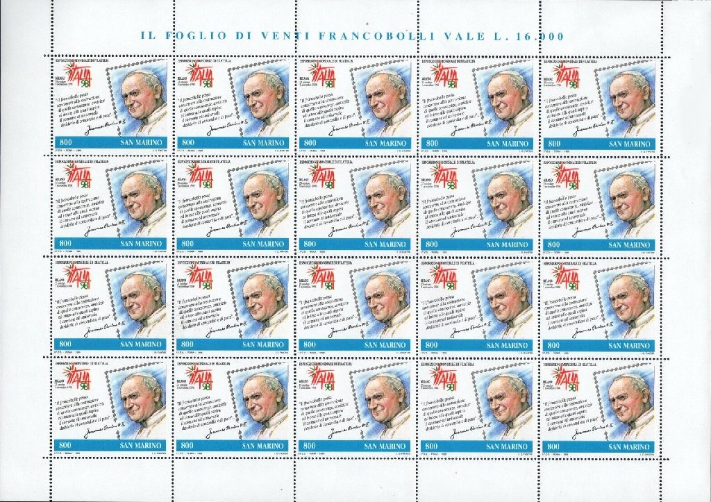1998 Esposizione Italia 98 Giornata dei Diritti dell Uomo 1 MF da 10 coppie San Marino SAN MARINO - 1998 - Esposizione Italia '98: Giornata dei Diritti dell'Uomo - 1 MF da 10 coppie