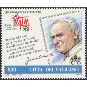 VATICANO - 1998 - Esposizione Italia '98: Giornata del Francobollo e del Collezionismo - 1 v. (E.C. di Vaticano con Italia, San Marino)
