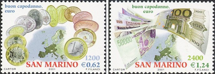 2001 Benvenuto Euro 2 v. San Marino SAN MARINO - 2001 - Benvenuto Euro - 2 v.