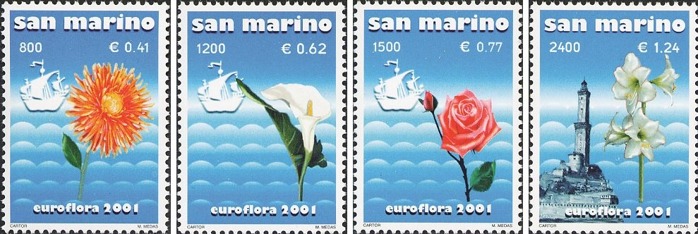 2001 Euroflora 4 v. San Marino SAN MARINO - 2001 - Euroflora - 4 v.