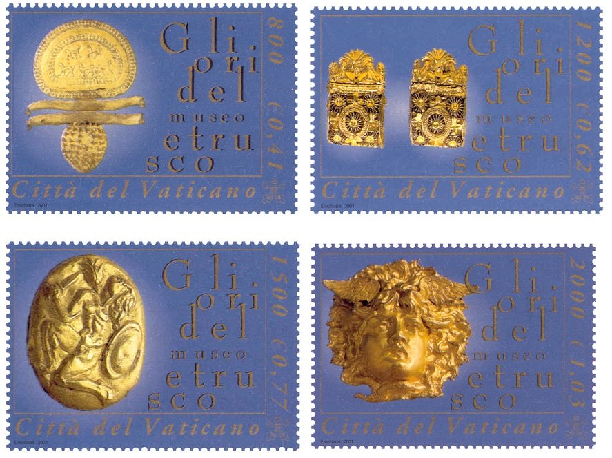 2001 Gli ori del Museo Gregoriano Etrusco 4 v. Vaticano VATICANO - 2001 - Gli ori del Museo Gregoriano Etrusco - 4 v.