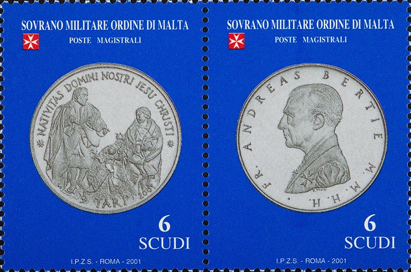 2001 Le monete del Sovrano Militare Ordine di Malta 2 v. in coppia S.M.O.M. SMOM S.M.O.M. - 2001 - Le monete del Sovrano Militare Ordine di Malta - 1 MF da 10 coppie