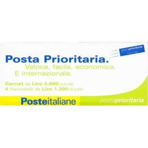 ITALIA - 2001 - Posta Prioritaria 4 x 1.200 L. / 0,62 € con etichetta - 1 libretto