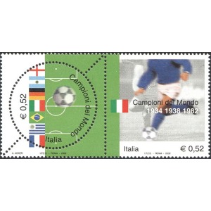 ITALIA - 2002 - Campioni del mondo di calcio del XX secolo 14 fori - 2 v. in coppia (E.C. di Italia con Argentina, Brasile, Francia, Germania, Uruguay)