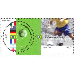 BRASILE - 2002 - Campioni del mondo di calcio del XX secolo - 2 v. in coppia (E.C. di Brasile con Italia, Argentina, Francia, Germania, Uruguay)
