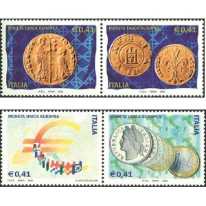 ITALIA - 2002 - Introduzione della moneta unica europea - 4 v. in 2 coppie
