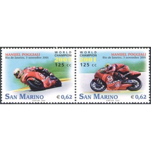SAN MARINO - 2002 - Manuel Poggiali campione del mondo di motociclismo classe 125 cc - 2 v. in coppia