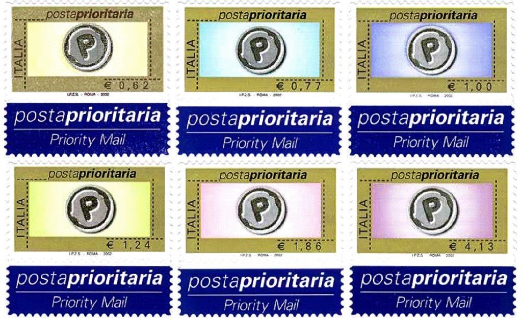 2002 Posta Prioritaria solo in Euro colori diversi 6 v. Italia ITALIA - 2002 - Posta Prioritaria (solo in €) colori diversi - 6 v.