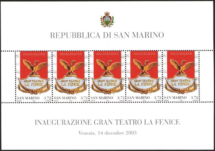2003 Riapertura del Teatro La Fenice di Venezia 1 BF San Marino SAN MARINO - 2003 - Riapertura del Teatro La Fenice di Venezia - 1 BF