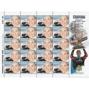 SAN MARINO - 2004 - Manuel Poggiali campione del mondo di motociclismo classe 250 cc - 1 MF da 20 v. con illustrazione