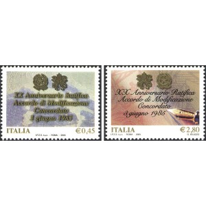 ITALIA - 2005 - 20° della ratifica del Concordato - 2 v. (E.C. di Italia con Vaticano)