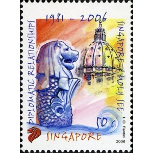 SINGAPORE - 2006 - 25° delle relazioni diplomatiche con Singapore - 2 v.(E.C. di Singapore con Vaticano)