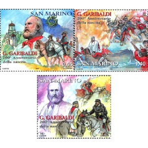 SAN MARINO - 2007 - 200° della nascita di Giuseppe Garibaldi - 3 v. con codice a barre