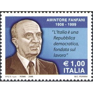 ITALIA - 2008 - 100° della nascita di Amintore Fanfani - 1 v.