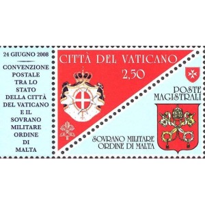VATICANO - 2008 - Convenzione Postale tra S.M.O.M. e Città del Vaticano - 1 v. con appendice (E.C. di Vaticano con S.M.O.M.)