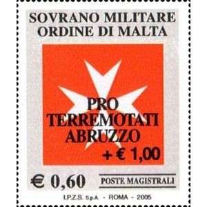 S.M.O.M. - 2009 - Francobollo n. 803 soprast. PRO TERREMOTATI ABRUZZO + 1,00 € - 1 v.