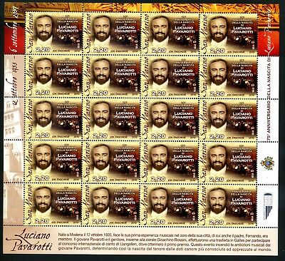 2010 75° della nascita di Luciano Pavarotti 1 MF da 20 v. con illustrazione San Marino SAN MARINO - 2010 - 75° della nascita di Luciano Pavarotti - 1 MF da 20 v. con illustrazione