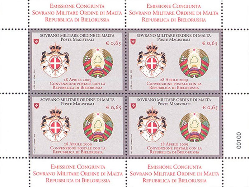 2010 Convenzione postale con la Bielorussia 1 MF da 4 v. E.C. di S.M.O.M. con Bielorussia S.M.O.M. SMOM S.M.O.M. - 2010 - Convenzione postale con la Bielorussia - 1 MF da 4 v. (E.C. di S.M.O.M. con Bielorussia)