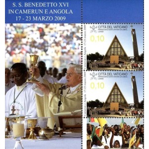 VATICANO - 2010 - I viaggi nel mondo di Papa Benedetto XVI - 3 coppie verticali da BF (E.C. di Vaticano con Israele)