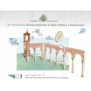 SAN MARINO - 2011 - 30° dell'Azienda Autonoma di Stato Filatelica e Numismatica - 1 BF