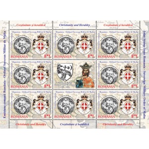 ROMANIA - 2012 - Cristianesimo e Araldica - 1 MF da 8 v. stampa in offset (E.C. di Romania con S.M.O.M.)