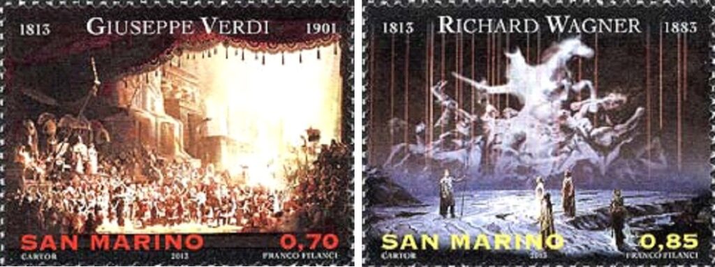 2013 200° della nascita di Giuseppe Verdi e Richard Wagner 2 v. San Marino 1 scaled 1 SAN MARINO - 2013 - 200° della nascita di Giuseppe Verdi e Richard Wagner - 2 v.