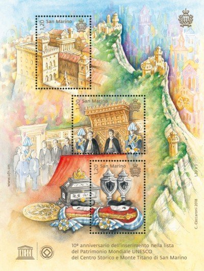 2018 10° dell inserimento nel Patrimonio Mondiale UNESCO 1 BF San Marino SAN MARINO - 2018 - 10° dell'inserimento nel Patrimonio Mondiale UNESCO - 1 BF