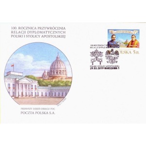 POLONIA - 2019 - 100° del ripristino delle relazioni diplomatiche tra Santa Sede e Polonia - 1 busta FDC (E.C. di Polonia con Vaticano)