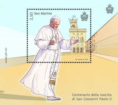 2020 100° della nascita di San Giovanni Paolo II 1 BF San Marino SAN MARINO - 2020 - 100° della nascita di San Giovanni Paolo II - 1 BF