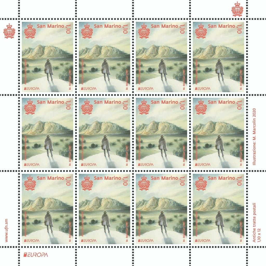 2020 Europa Antiche tratte postali 2 MF da 12 v. San Marino 1 SAN MARINO - 2020 - Europa: Antichi itinerari postali - 2 MF da 12 v.