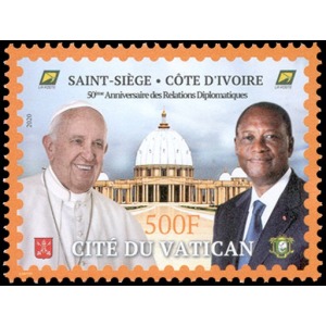 COSTA D'AVORIO - 2020 - 50° delle relazioni diplomatiche tra Santa Sede e Costa d'Avorio - 1 v. (E.C. di Costa d'Avorio con Vaticano)