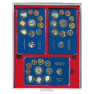 LINDNER - BOX PER COLLEZIONISTI STANDARD a 3 caselle rettangolari da 160x110 mm - Rosso