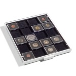 LEUCHTTURM - Box MB fumé con vassoio in floccato nero a 20 caselle quadrate da 50 mm con tacca