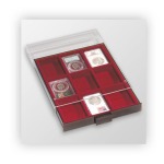 LEUCHTTURM - Box XL fumé con vassoio in floccato bordeaux a 9 caselle da 64x86 mm per Slabs