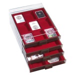 LEUCHTTURM - Box XL fumé con vassoio in floccato bordeaux a 9 caselle da 64x86 mm per Slabs