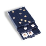LEUCHTTURM - Box trasparente SMART con vassoio in floccato blu a 48 caselle quadrate da 24 mm