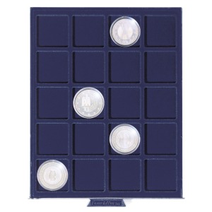 LEUCHTTURM - Box trasparente SMART con vassoio in floccato blu a 20 caselle quadrate da 41 mm