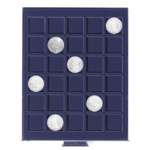 LEUCHTTURM - Box trasparente SMART con vassoio in floccato blu a 30 caselle quadrate da 33 mm