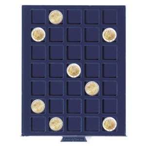 LEUCHTTURM - Box trasparente SMART con vassoio in floccato blu a 35 caselle quadrate da 27 mm