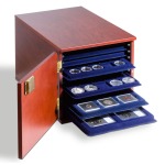 LEUCHTTURM - Cassettiera portamonete in legno per 10 vassoi grandi TAB vuota - Mogano