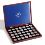 LEUCHTTURM - Cofanetto VOLTERRA in legno con 1 ripiano a 35 caselle rotonde da 32 mm per 2 € in capsula- Mogano