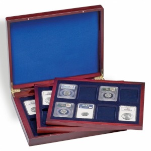 LEUCHTTURM - Cofanetto VOLTERRA in legno con 3 ripiani a 8 caselle rettangolari da 63x85 mm - Mogano