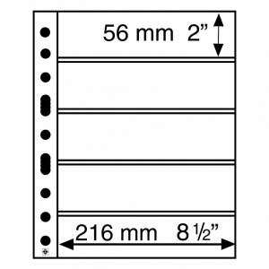 LEUCHTTURM - Fogli neri GRANDE 5 S a 5 tasche da 216x56 mm per lato - 5 pz.
