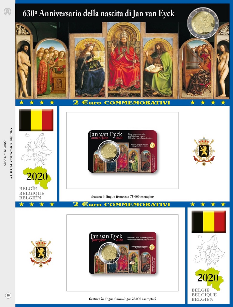 Foglio 2 Euro COMMEMORATIVO Belgio 2020 Jan van Eyck in due coin card Abafil ABAFIL - Foglio 2 € COMMEMORATIVO Belgio 2020 Jan van Eycke in 2 coin card