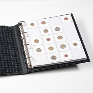 LEUCHTTURM - OFFERTA: Cartella a 4 anelli GRANDE CLASSIC con 10 fogli per Oblò da 50 mm e custodia - Nera