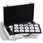 LEUCHTTURM - Valigetta in alluminio CARGO L6 con 6 vassoi in floccato blu a 15 caselle quadrate da 50 mm con tacca