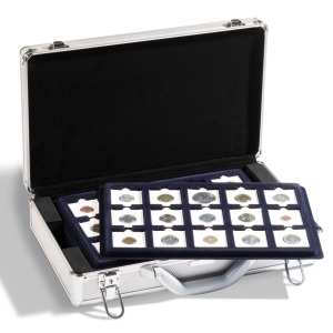 LEUCHTTURM - Valigetta in alluminio CARGO L6 con 6 vassoi in floccato blu a 15 caselle quadrate da 50 mm con tacca