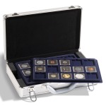 LEUCHTTURM - Valigetta in alluminio CARGO L6 con 6 vassoi in floccato blu a 15 caselle quadrate da 50 mm con tacca